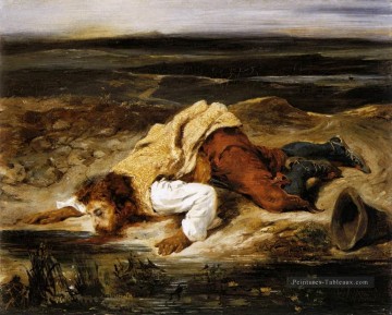  romantique Tableau - Un brigand mortellement armé étouffe sa soif romantique Eugène Delacroix